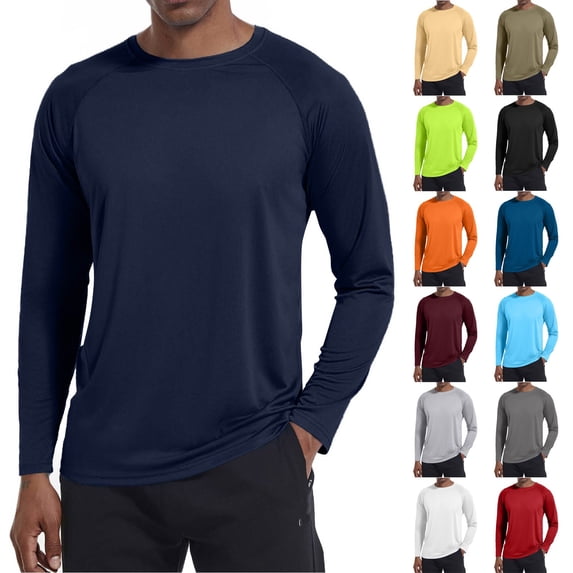 Men's Long Sleeve Athletic Shirts with Side Pocket and Raglan Sleeves Featuring UPF 50+ Sun Protection Light Gray XXL
