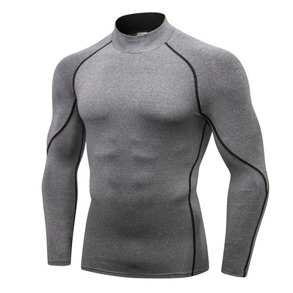 Men's Long Sleeve Athletic Workout Shirt Base-Layer Quick Dry Workout T Shirts Football Running Tops Gray Size 2XL