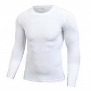 HAOTAGS Men's Long Sleeve Athletic Workout Shirt Base-Layer Quick Dry Workout T Shirts Football Running Tops White Size 2XL