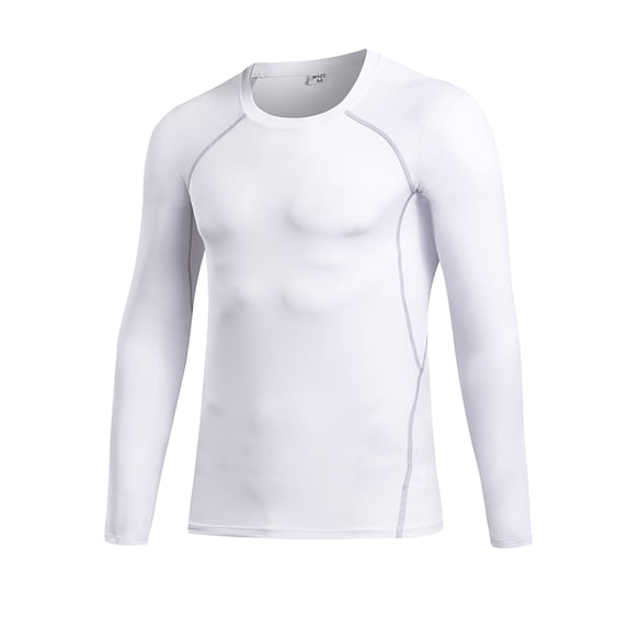 Men's Long Sleeve Athletic Workout Shirt Base-Layer Quick Dry Workout T Shirts Football Running Tops White Size L