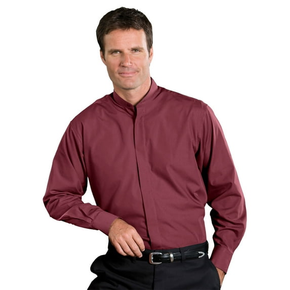 Men's Long Sleeve Banded Collar Shirt , 1396 , BURGUNDY , XX-Large