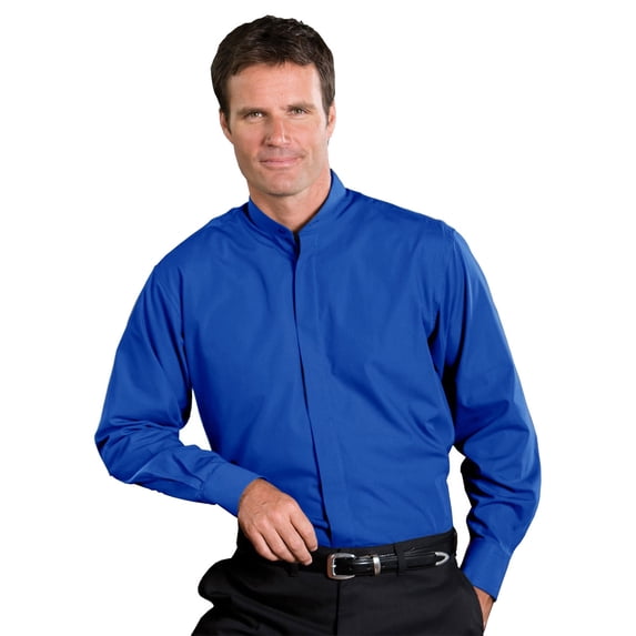 Men's Long Sleeve Banded Collar Shirt , 1396 , ROYAL , XXXX-Large Tall