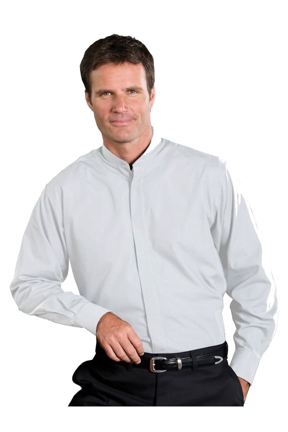 Men's Long Sleeve Banded Collar Shirt , 1396 , WHITE , Large Tall