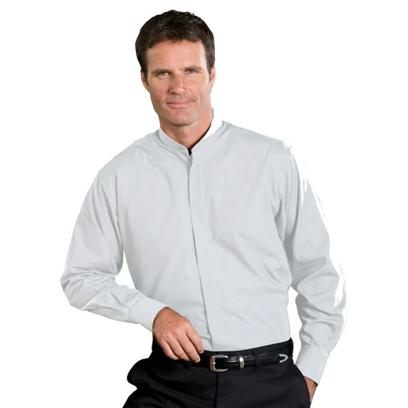 Men's Long Sleeve Banded Collar Shirt , 1396 , WHITE , X-Large Tall