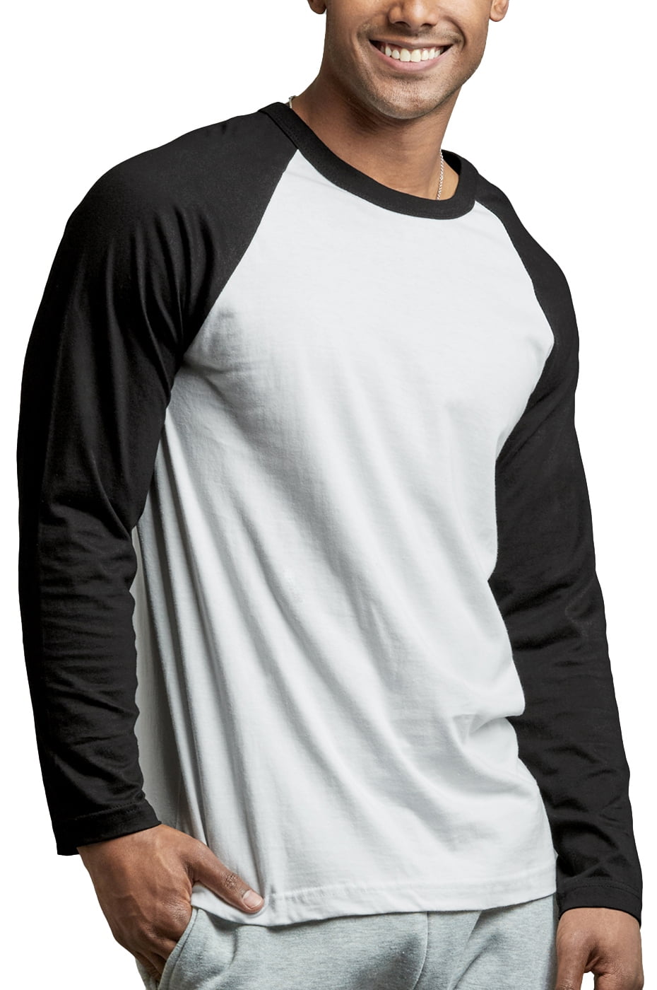 Men's Long Sleeve Baseball T-Shirt Jersey Raglan Two-Tone Active Tee