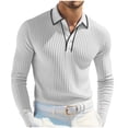 thumbnail image 1 of Men's Long Sleeve Basic Shirts Ribbed Knit Slim Fit Textured Shirts Fashion Quarter Button Pullover Tops Casual Tees (3XL, White), 1 of 7