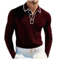 thumbnail image 1 of Men's Long Sleeve Basic Shirts Ribbed Knit Slim Fit Textured Shirts Fashion Quarter Button Pullover Tops Casual Tees (XL, Wine), 1 of 7