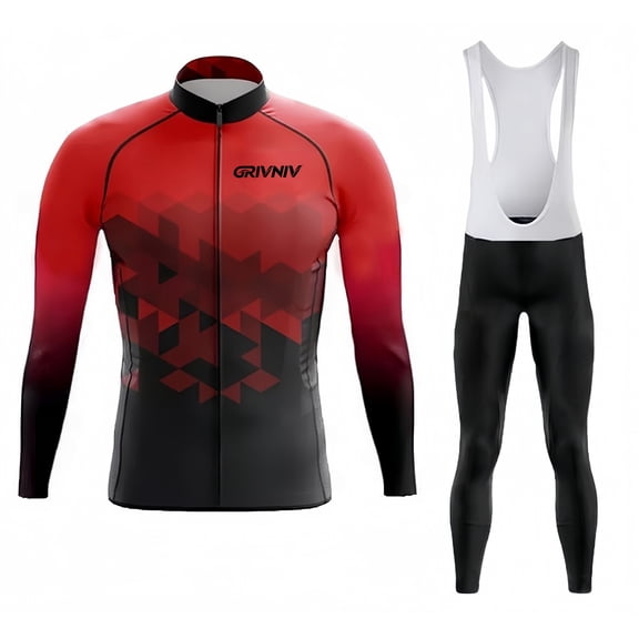 Men's Long Sleeve Bib Padded Cycling Jersey Set - Quick-Dry Breathable for Road & Mountain Biking