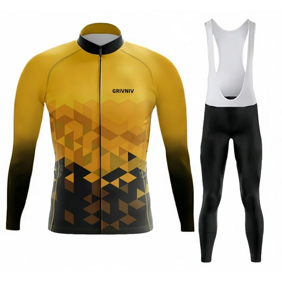 Men's Long Sleeve Bib Padded Cycling Jersey Set - Quick-Dry Breathable for Road & Mountain Biking