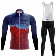 Mens Long Sleeve Bib Padded Cycling Jersey Set - Quick-Dry Breathable for Road & Mountain Biking