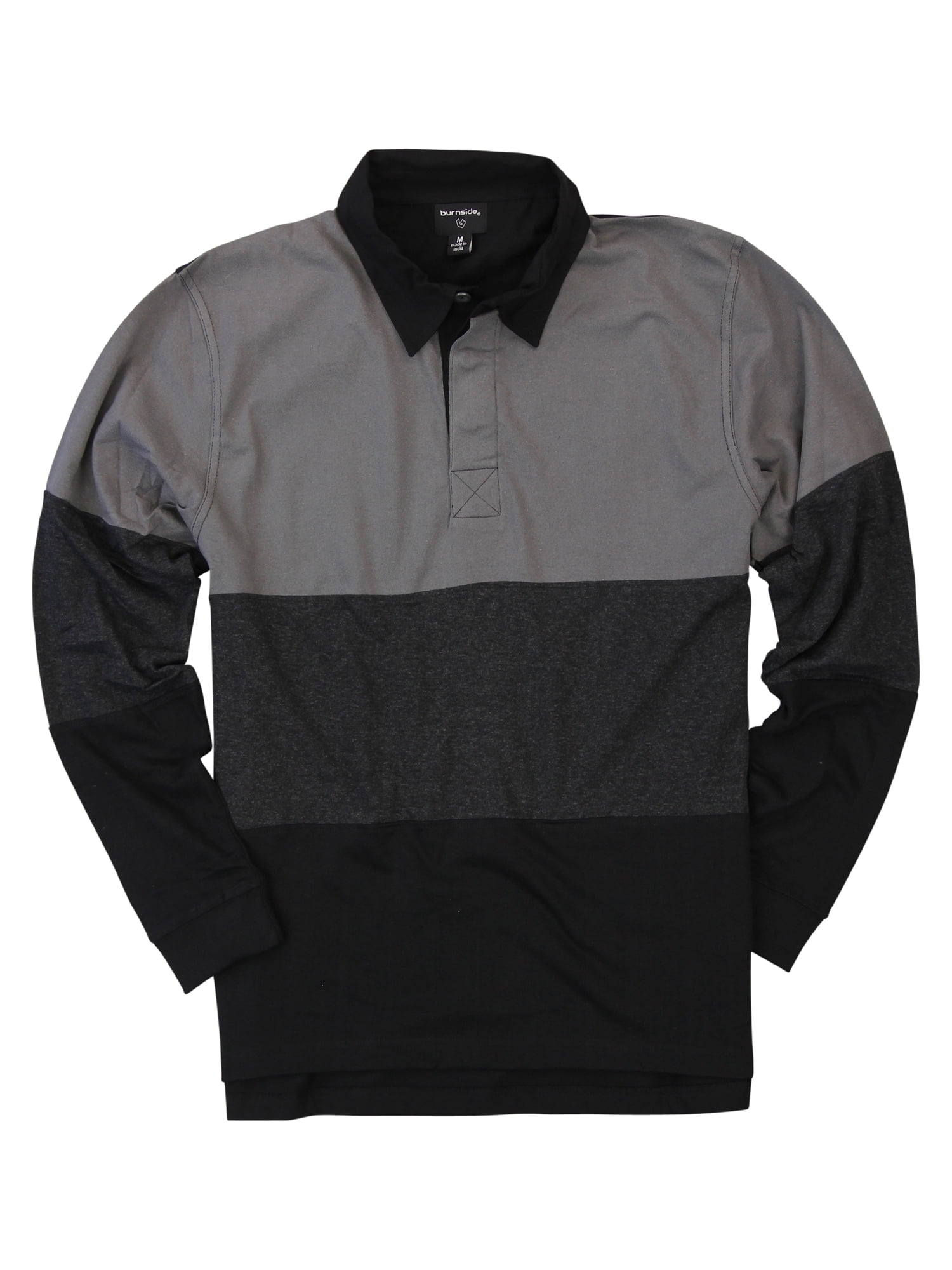 Men's Long Sleeve Big Striped Rugby Polo (Black / Grey / White, Medium