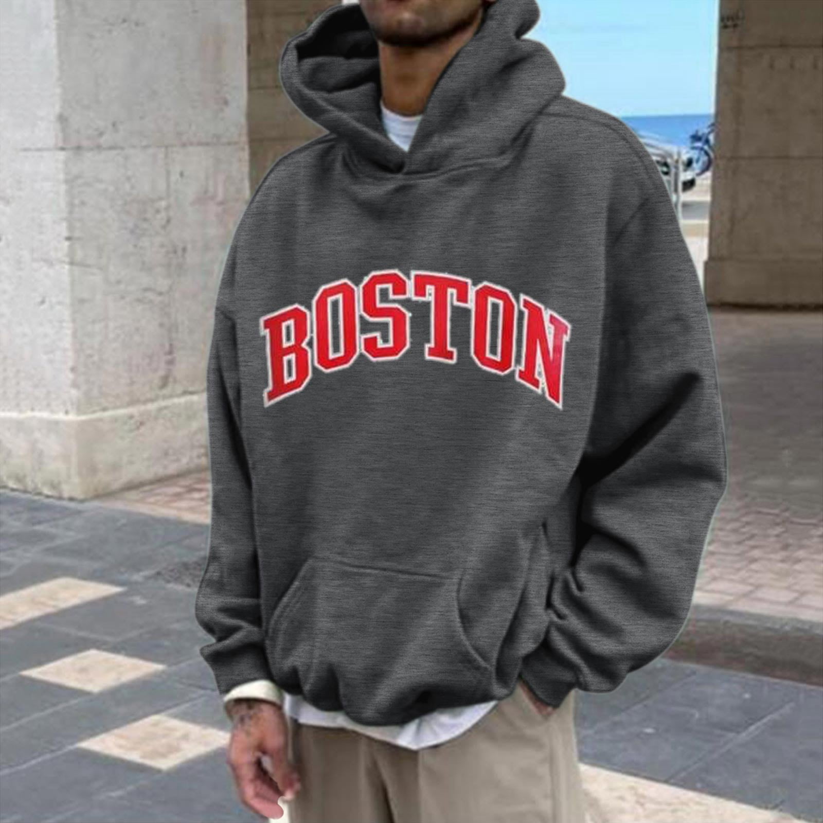 Men's Long Sleeve Boston Sweatshirts Oversized Lightweight Pullover Casual Hooded Sweater Printed Coat Casual Tops Casual Hoodies , S-3XL