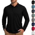 thumbnail image 1 of Mens Long Sleeve Golf Shirts 3 Button Collared Performance Shirt Lightweight Quick Dry Stretch Top for Golf Work Office,L,Black, 1 of 10