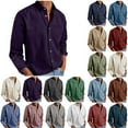 thumbnail image 1 of Men's Long Sleeve Button Down Shirt Casual Cotton Linen Blend Solid Color Lightweight Shirt, 1 of 6