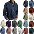 thumbnail image 1 of Men's Long Sleeve Button Down Shirt Casual Cotton Linen Blend Solid Color Lightweight Shirt, 1 of 6