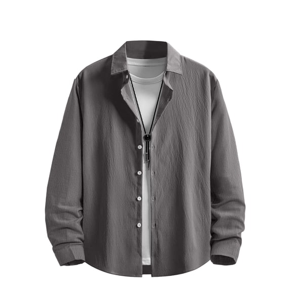 Men's Long Sleeve Button Down Shirt Casual Untucked Dress Shirts Summer Beach Wedding Cotton Linen Textured Shirts Size 2XL Dark Gray