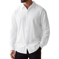thumbnail image 1 of INSPIRE CHIC Back to School Men's Long Sleeve Button Down Solid Linen Dress Shirt M White, 1 of 6