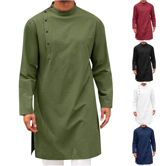 Men's Long Sleeve Button Down Shirt Casual Tops Tee Round Neck Solid Color Quick Dry Moisture Wicking Business Office Work Fishing Hiking Vacation Outfits Fashion Essential