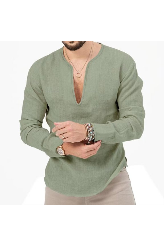 Men's Long Sleeve Button Shirt,V-Neck Long Sleeve Shirt Vintage Inspired Long Sleeve Top,Smart Casual & Preppy Style | Mens Shirts Long Sleeve