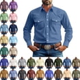 thumbnail image 1 of Men's Long Sleeve Button Up Shirts Fashionable Solid Color Casual Long Sleeve Turndown Collar Blouse Shirt Slim Fit Casual Business Formal Dress Shirt, 1 of 8