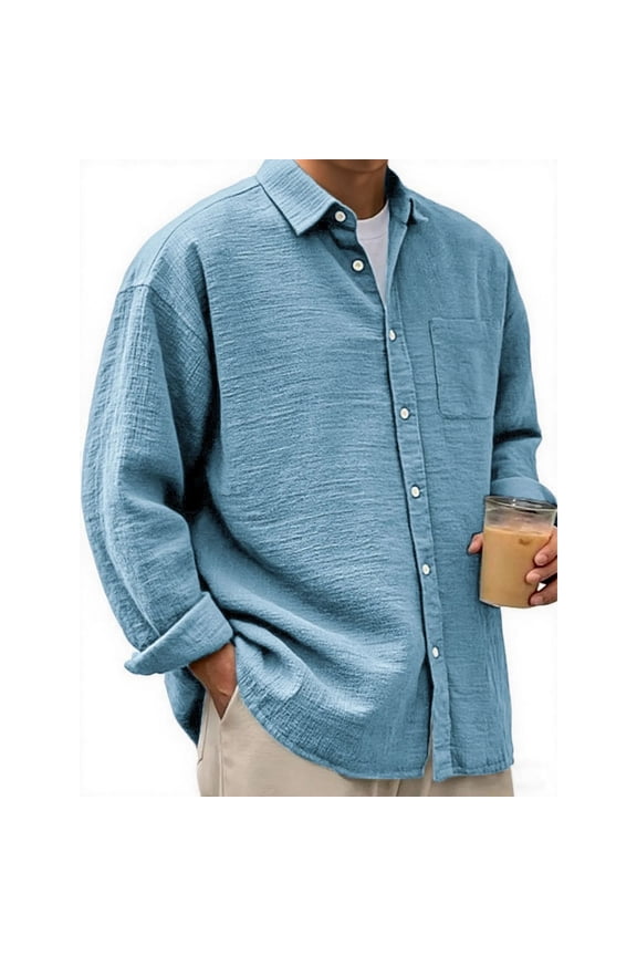 Men's Long Sleeve Button,Solid Color Collar Long Sleeve Shirt,Warm & Durable for Outdoor Jobs, Fall Winter Layering | Button Shirts