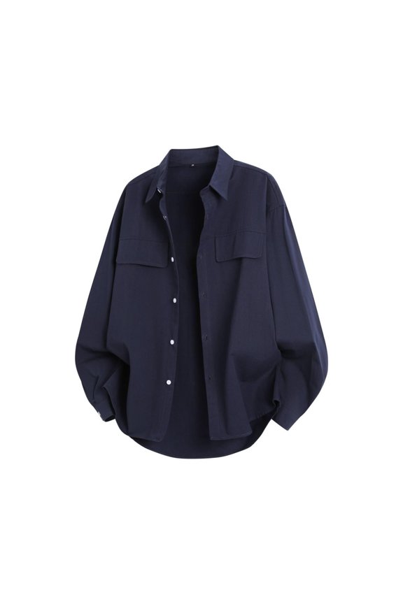 Men's Long Sleeve Button Up Shirt Jacket with Flap Pockets Casual Shacket Lightweight Loose Fit Plus Size Shirts