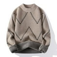 thumbnail image 1 of Men's Long Sleeve Cable Knit Pullover Sweater Crewneck Sweater Fall Winter Casual Loose Oversized Soft Comfortable Jumper Tops Basic Warm Geometric Sweater, Khaki (Small), 1 of 3