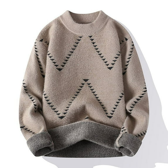 Men's Long Sleeve Cable Knit Pullover Sweater Crewneck Sweater Fall Winter Casual Loose Oversized Soft Comfortable Jumper Tops Basic Warm Geometric Sweater, Khaki (Small)