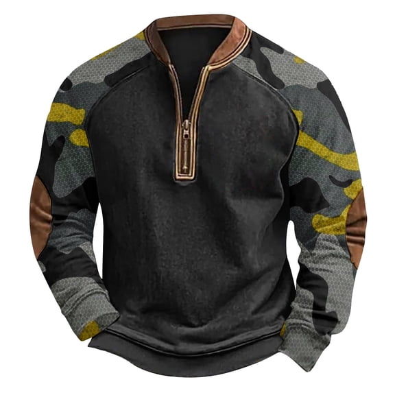 Men's Long Sleeve Camo Sweatshirt - Winter Neck Pullover Shirts for Men Plus Size