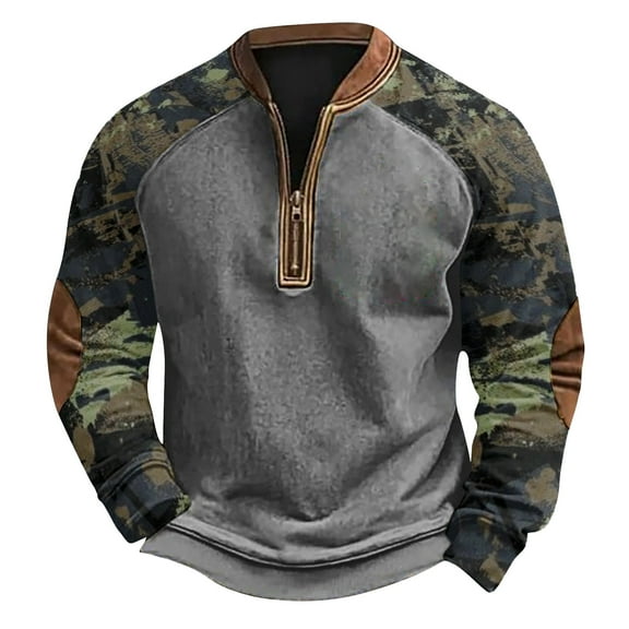 Men's Long Sleeve Camo Sweatshirt - Winter Neck Pullover Shirts for Men Plus Size