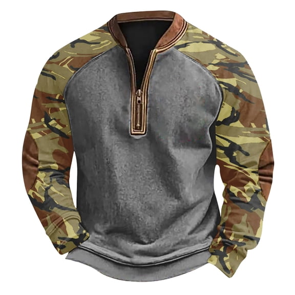 Men's Long Sleeve Camo Sweatshirt - Winter Neck Pullover Shirts for Men Plus Size