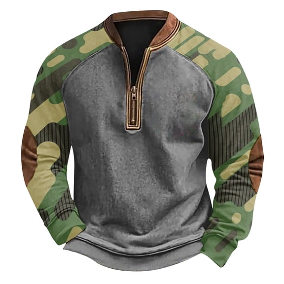 Men's Long Sleeve Camo Sweatshirt - Winter Neck Pullover Shirts for Men Plus Size