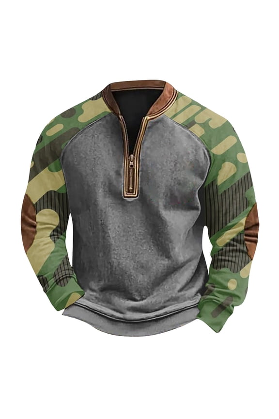 Men's Long Sleeve Camo Sweatshirt - Winter Neck Pullover Shirts for Men Plus Size