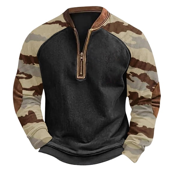 Men's Long Sleeve Camo Sweatshirt - Winter Neck Pullover Shirts for Men Plus Size