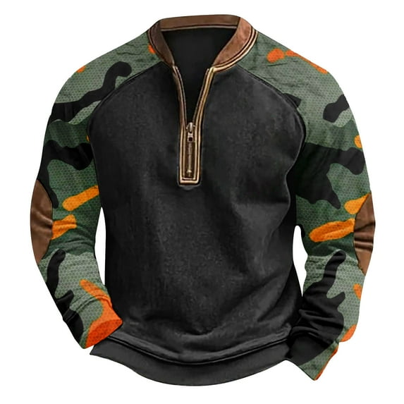 Men's Long Sleeve Camo Sweatshirt - Winter Neck Pullover Shirts for Men Plus Size