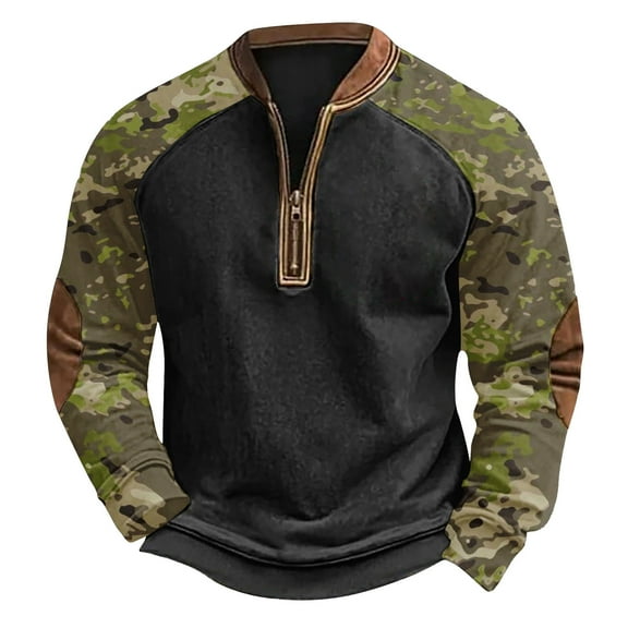 Men's Long Sleeve Camo Sweatshirt - Winter Neck Pullover Shirts for Men Plus Size