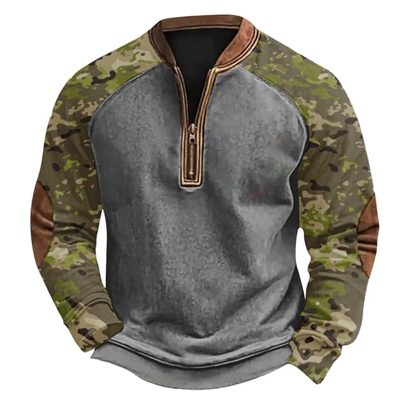 Men's Long Sleeve Camo Sweatshirt - Winter Neck Pullover Shirts for Men Plus Size