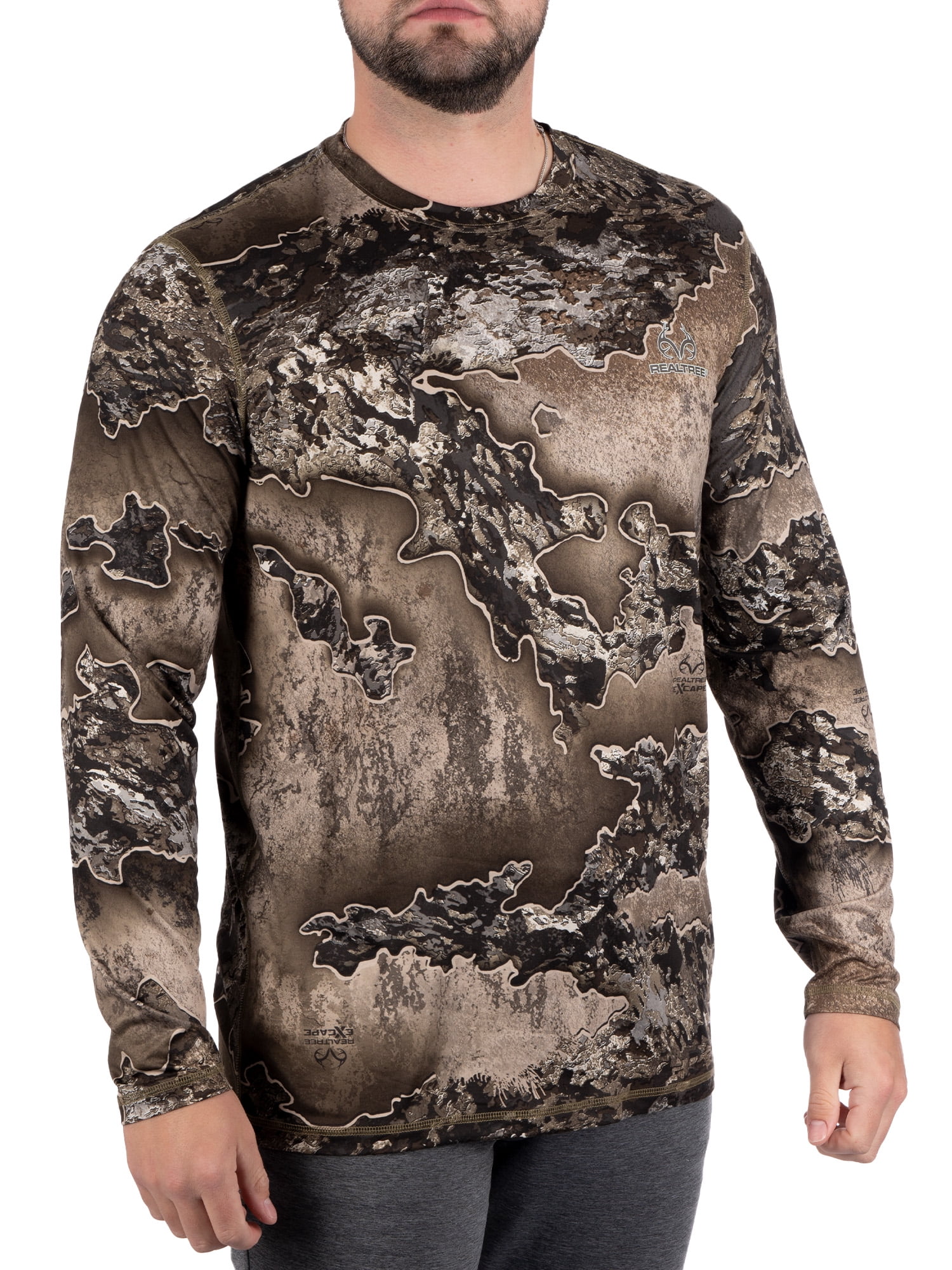 Men's Long Sleeve Camo Tee Scent Control Cotton Shirt by Realtree, Sizes S-3XL