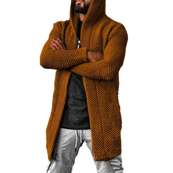 Men's Long Sleeve Casual Shawl Collar Plain Knitted Pocket Cardigan Jacket Outwear Brown XL