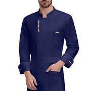 Mens Long-Sleeve Chef Jacket, Lightweight Chef Coat, Buttoned Chef Uniform for Kitchen and Restaurant Work