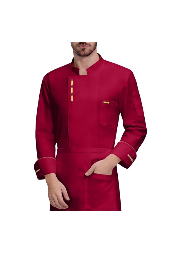 Men's Long-Sleeve Chef Jacket, Lightweight Chef Coat, Buttoned Chef Uniform for Kitchen and Restaurant Work