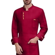 Mens Long-Sleeve Chef Jacket, Lightweight Chef Coat, Buttoned Chef Uniform for Kitchen and Restaurant Work