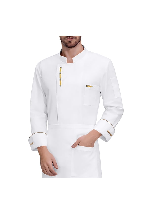 Men's Long-Sleeve Chef Jacket, Lightweight Chef Coat, Buttoned Chef Uniform for Kitchen and Restaurant Work