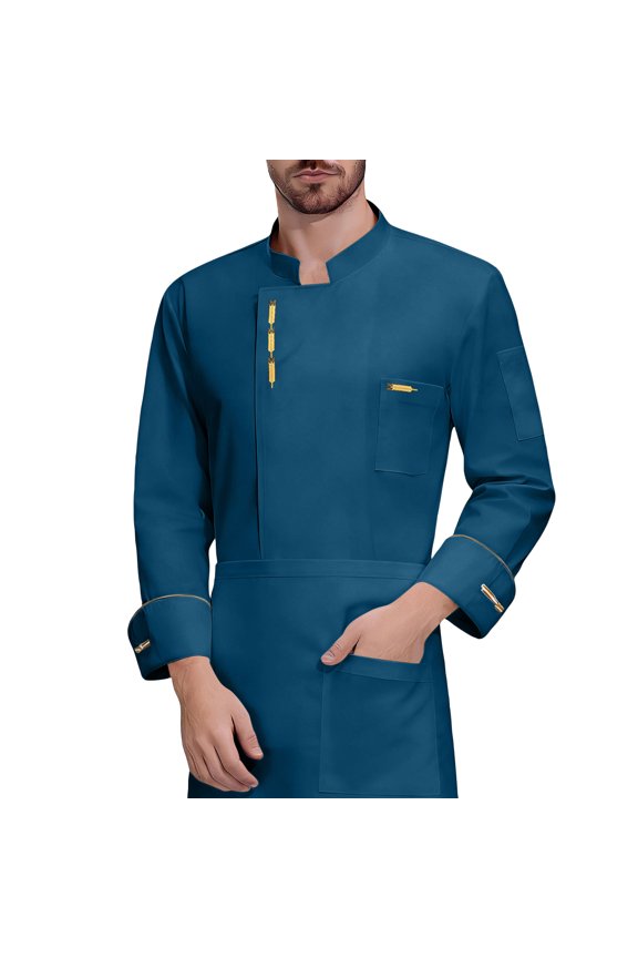 Men's Long-Sleeve Chef Jacket, Lightweight Chef Coat, Buttoned Chef Uniform for Kitchen and Restaurant Work