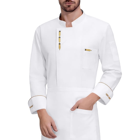 Men's Long-Sleeve Chef Jacket, Lightweight Chef Coat, Buttoned Chef Uniform for Kitchen and Restaurant Work