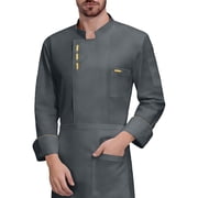 Mens Long-Sleeve Chef Jacket, Lightweight Chef Coat, Buttoned Chef Uniform for Kitchen and Restaurant Work