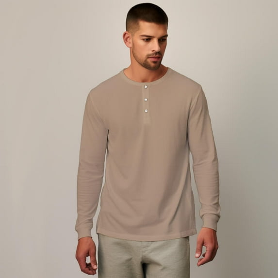 Men's Long-Sleeve Classic Henley Vintage Shirt