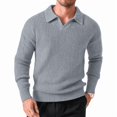 thumbnail image 1 of Men's Long Sleeve Collared V Neck Knit Sweater Textured Classic Fit Pullover, 1 of 10