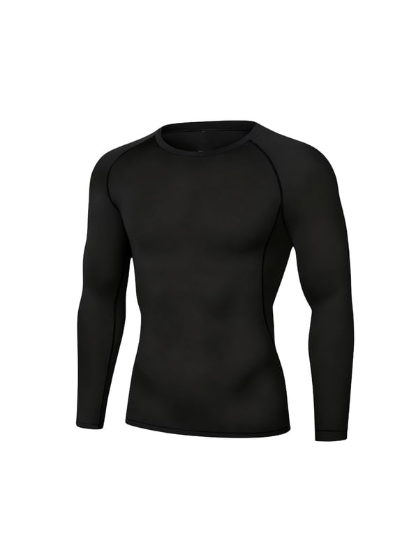 Men’s Long Sleeve Compression Shirt – Athletic Workout Top, Dry Fit Sport Baselayer Undershirt Black M