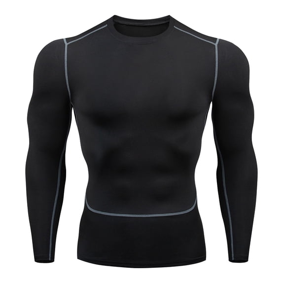 Men's Long Sleeve Compression Shirt, V-Neck Athletic Gym Top, High Stretch Fitness Base Layer